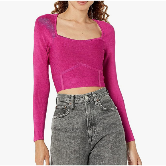 GUESS Zaylee Mirage Top Pink Bandage Crop Top Stretch Size S - Picture 1 of 6
